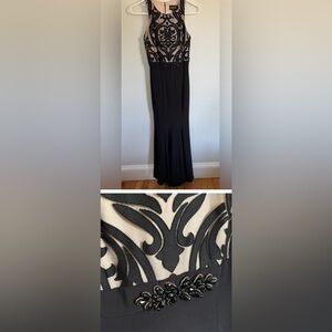 Xscape dress long black sleeveless maxi formal cut velvet evening gown size 4